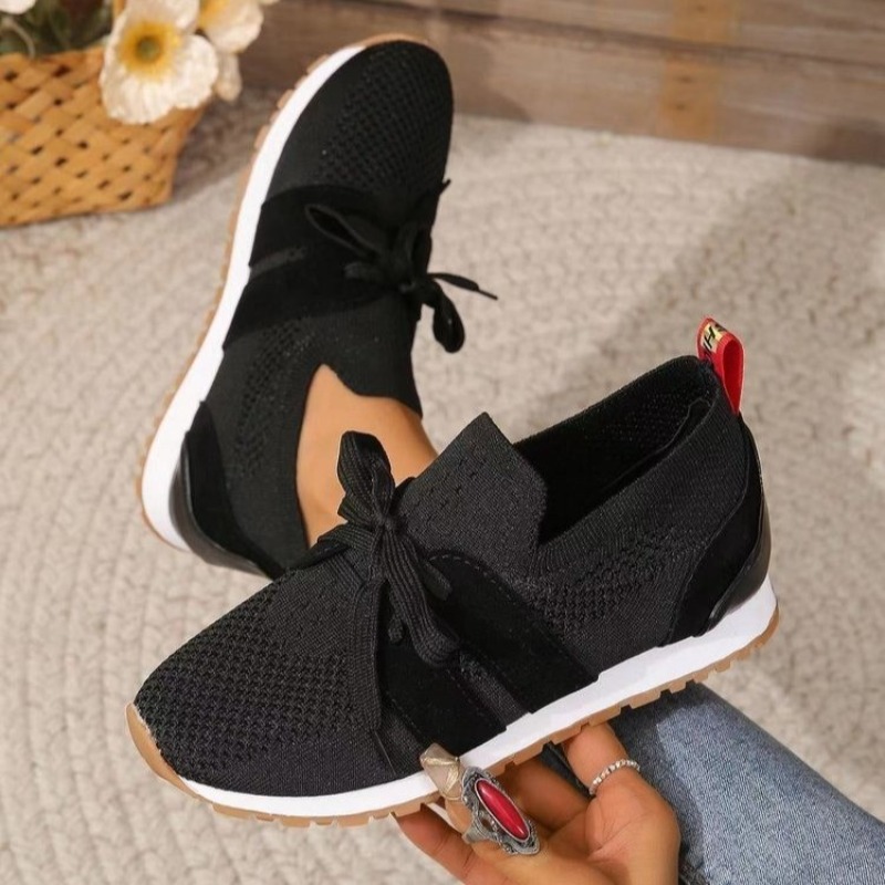 Knit Fabric Lace Up Sneakers - Sepatu Sneakers Rajut Hitam Baru yang