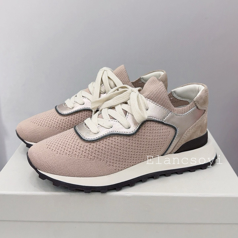 Sepatu Flat Wanita Sepatu Kasu - Knit Fabric Lace Up Sneakers ulasan dan harga