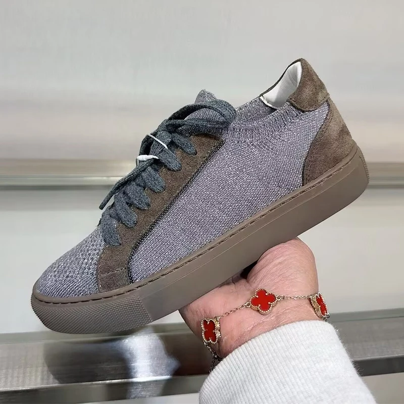 Sepatu Rajut Wanita Bersirkula - Knit Fabric Lace Up Sneakers ulasan dan harga